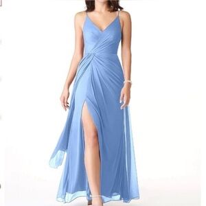 Azazie Evalin Bridesmaid Dress Steel Blue - Size 4